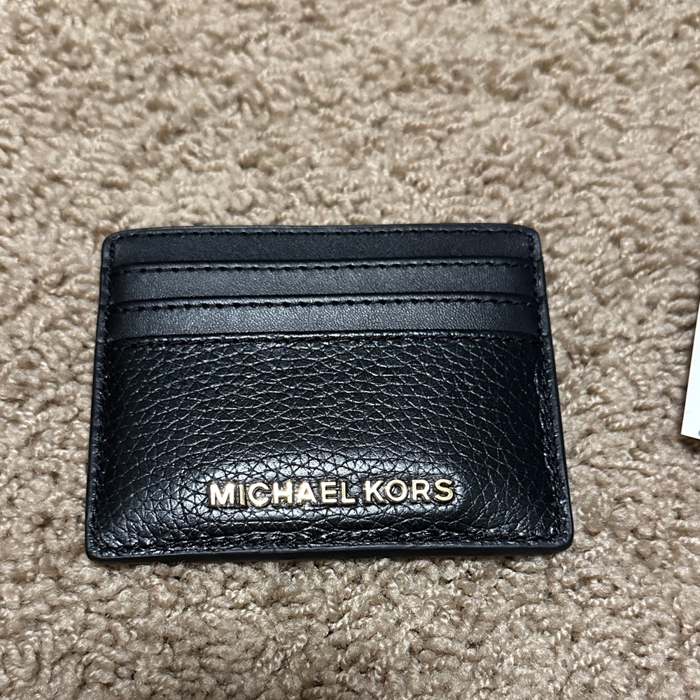 Michael Kors Black Leather Card Holder with Gold Logo